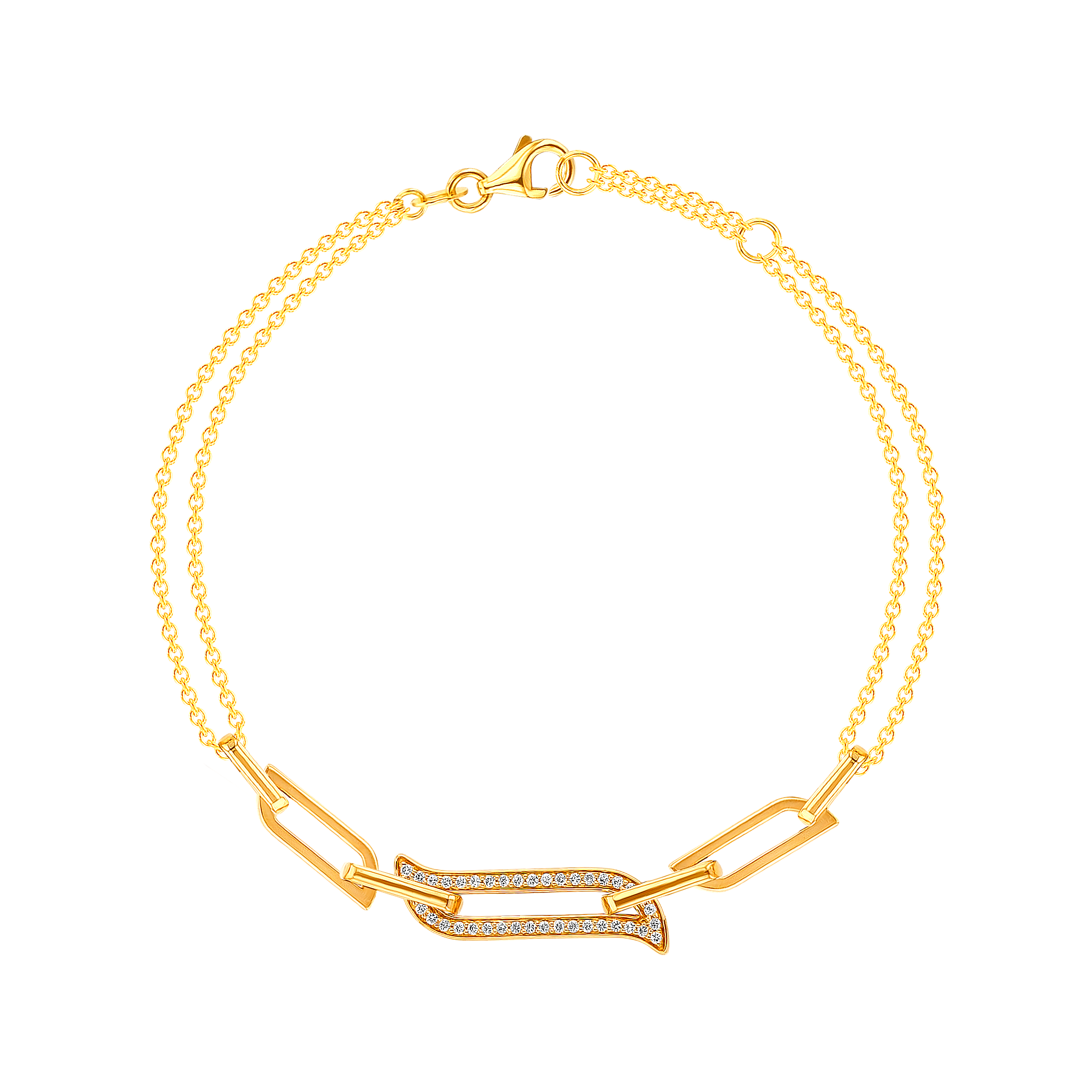Alif Unity Double Chain 18K Yellow Gold & Diamond Bracelet 