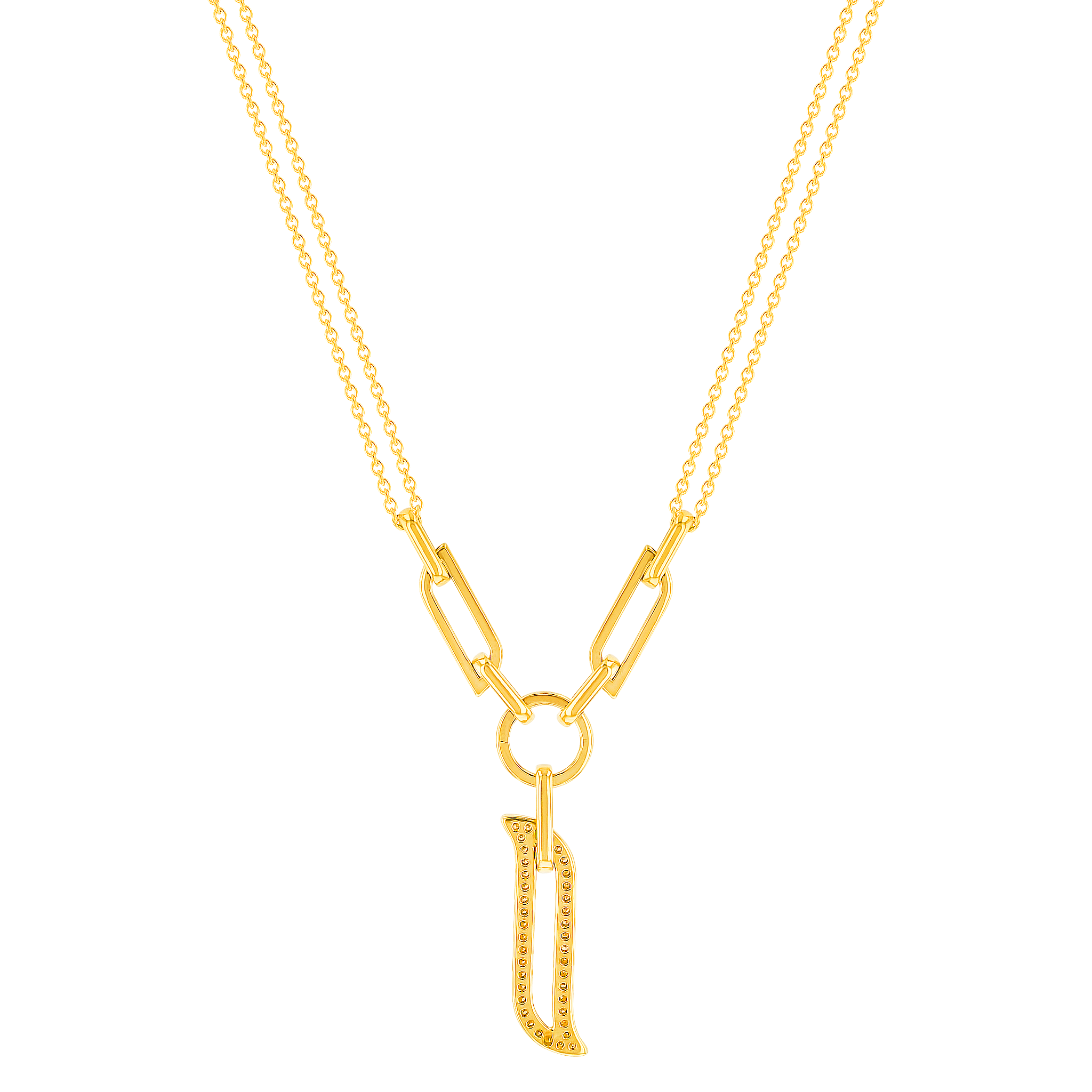 Alif Unity Trio Motif with Double Chain 18K Yellow Gold &Diamond 