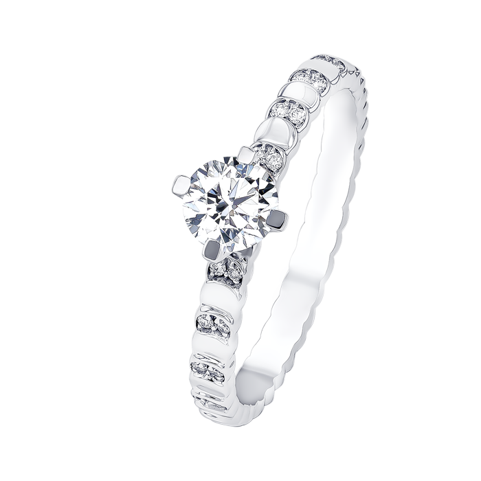 Revolve Signature Design 0.7 Carat Round Brilliant Diamond Engagment Ring Discs Diamond Studded Band 