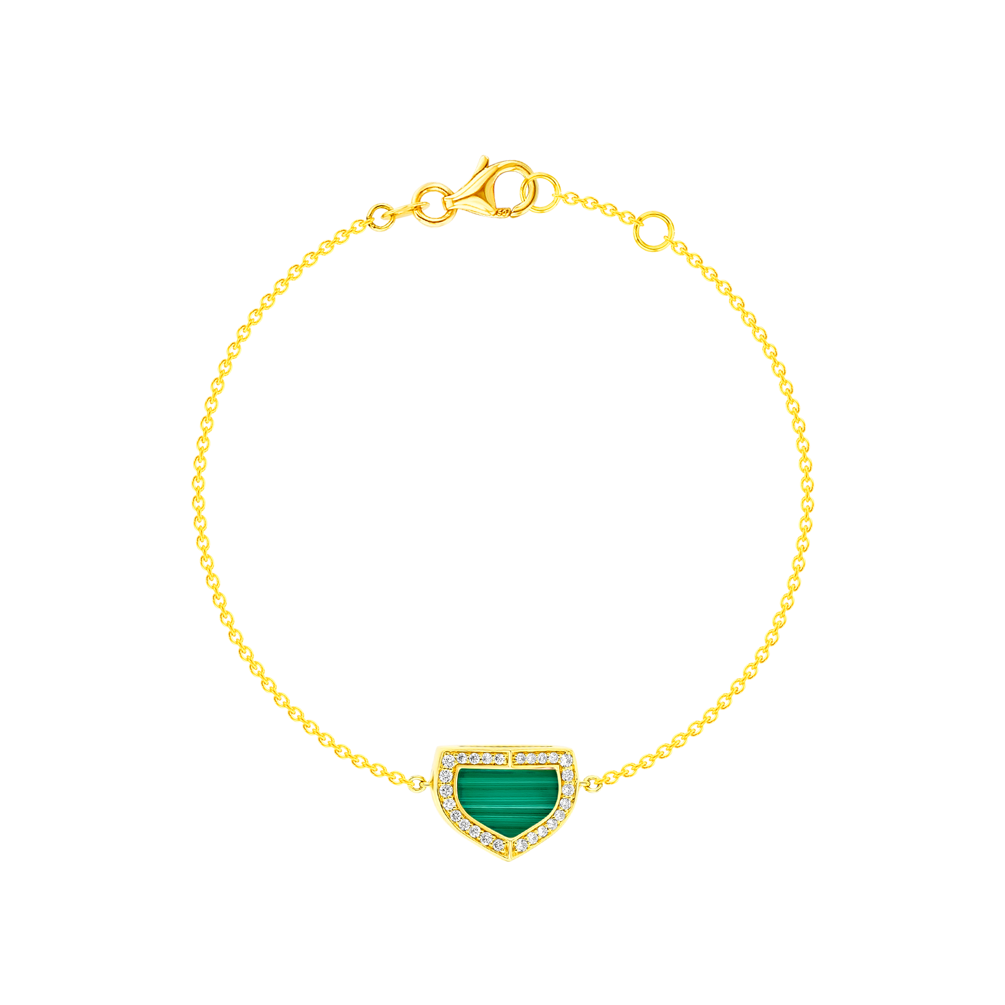 Dome Art Deco Yellow Gold Bracelet with Malachite and Diamond