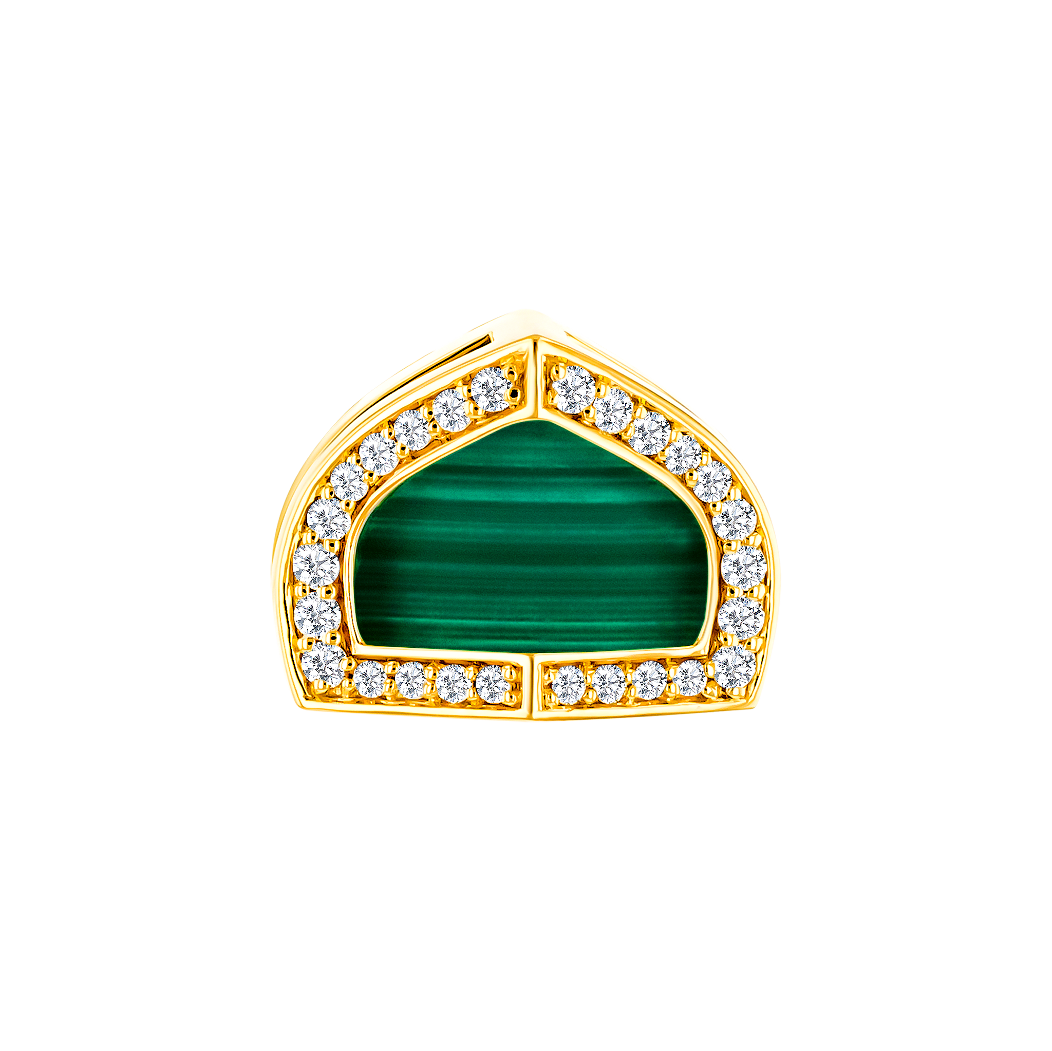 Dome Art Deco Yellow Gold Earrings with Malachite and Diamond