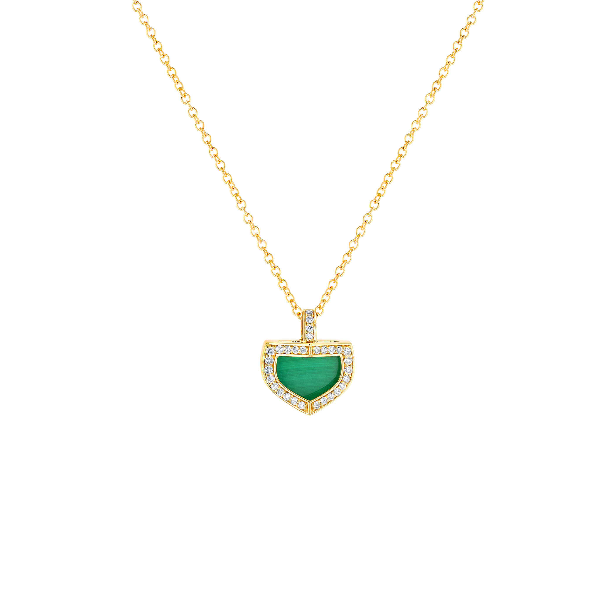 Dome Art Deco Yellow Gold Necklace with Malachite and Diamond