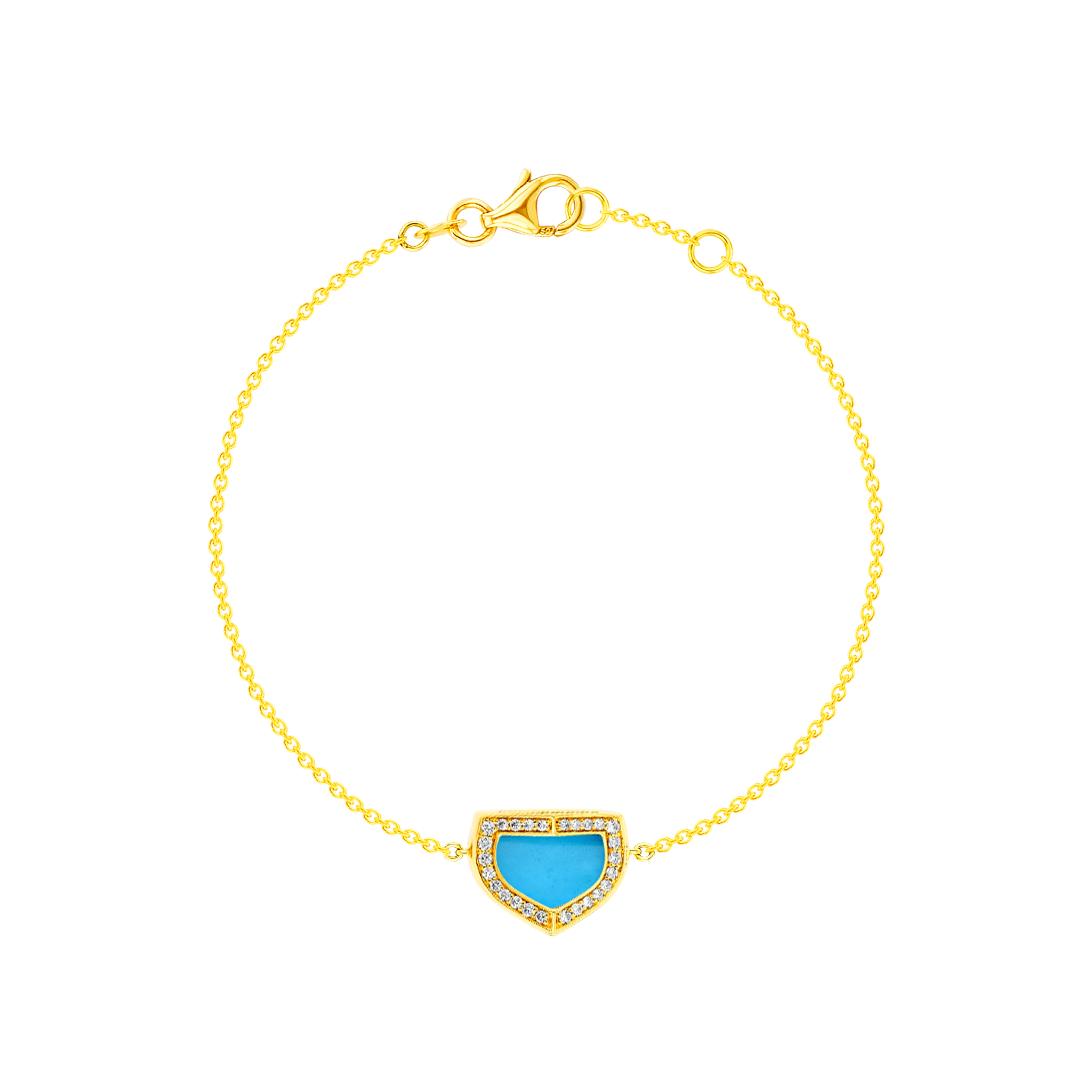 Dome Art Deco Yellow Gold Bracelet with Turquoise and Diamond