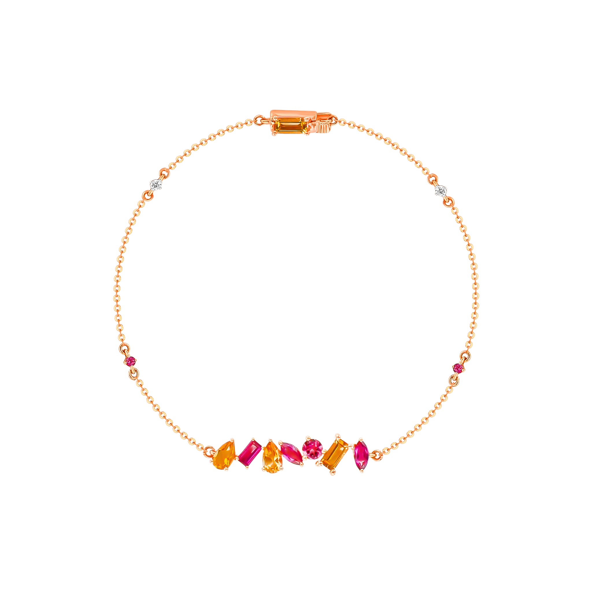 Fireworks Sparks Coloured Gemstones & Diamond Bar Bracelet 18K Rose Gold 