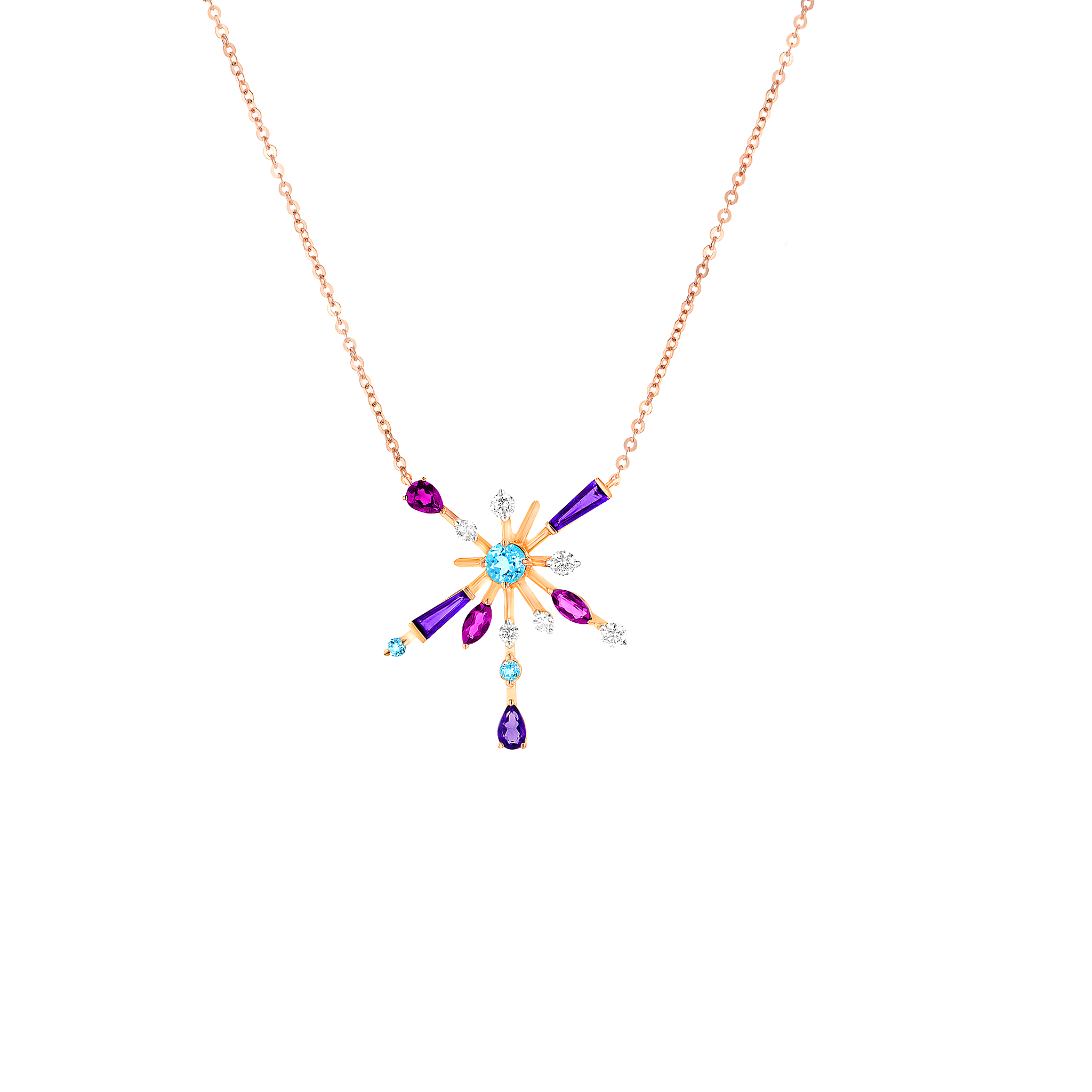 Fireworks Flare Semi Precious  Necklace in 18K Rose Gold