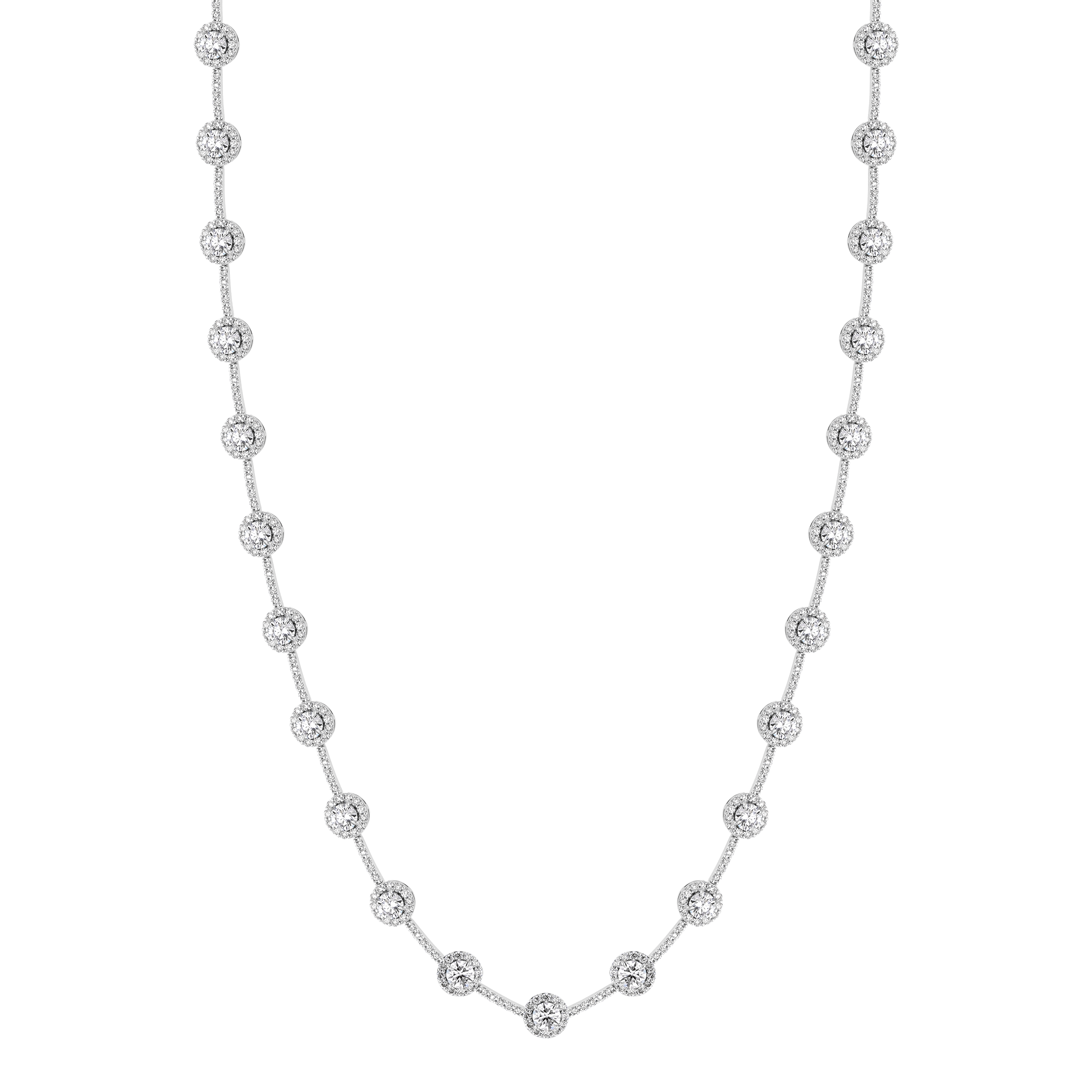 Gaia Round Diamond Riviera Necklace in 18K White Gold