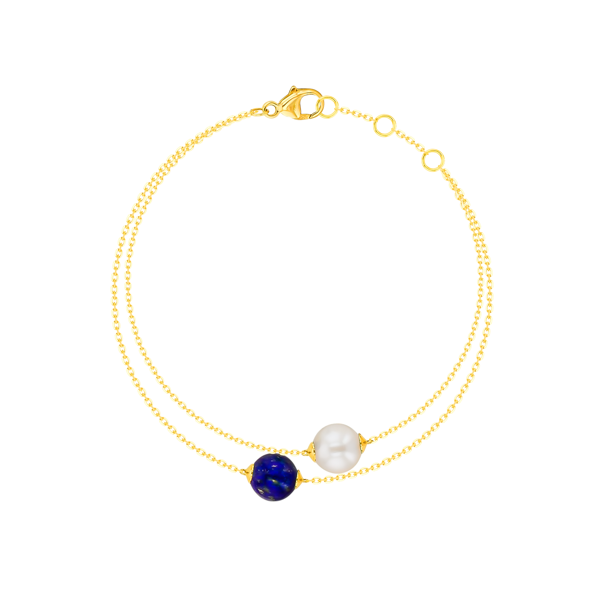 Kiku Glow Two Layered Bracelet in 18K Yellow Gold With a Freshwater Pearl and Lapiz Lazuli Stone