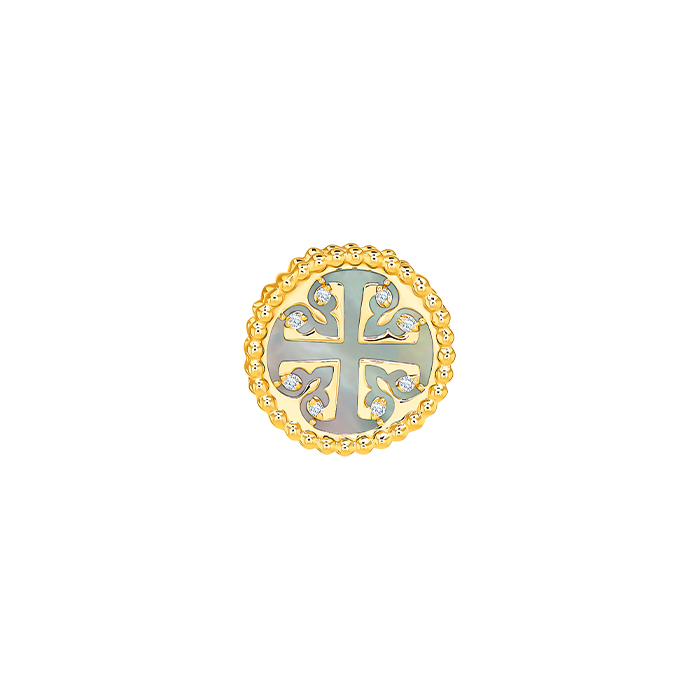 Lace Petite Yellow Gold Diamond Earrings with Mother of Pearl