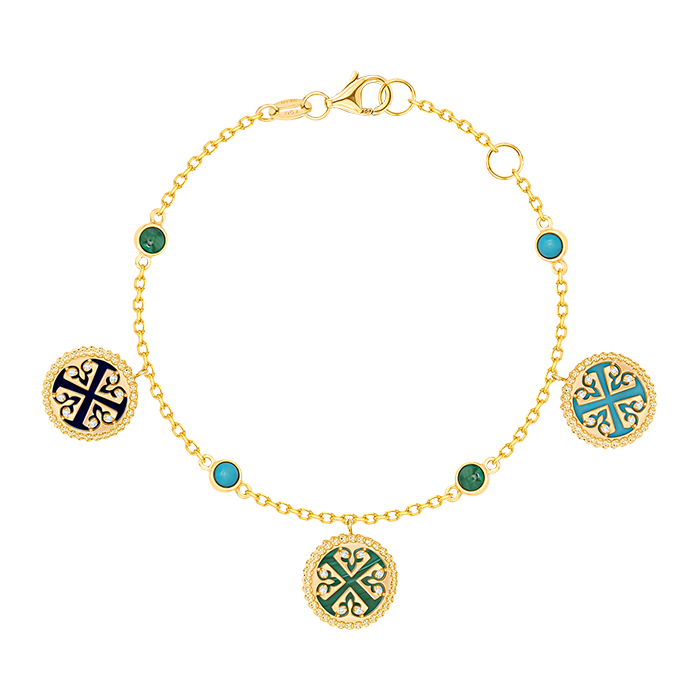 Lace Petite Yellow Gold Diamond Bracelet with Condensed Turquoise, Lapis Lazuli and Malachite