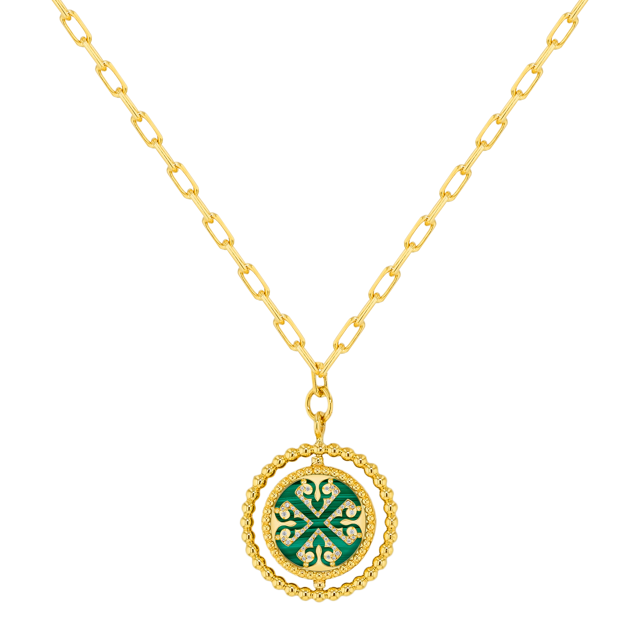عقد سلسلة واحدة من Lace مع ميدالية من المالاشيت