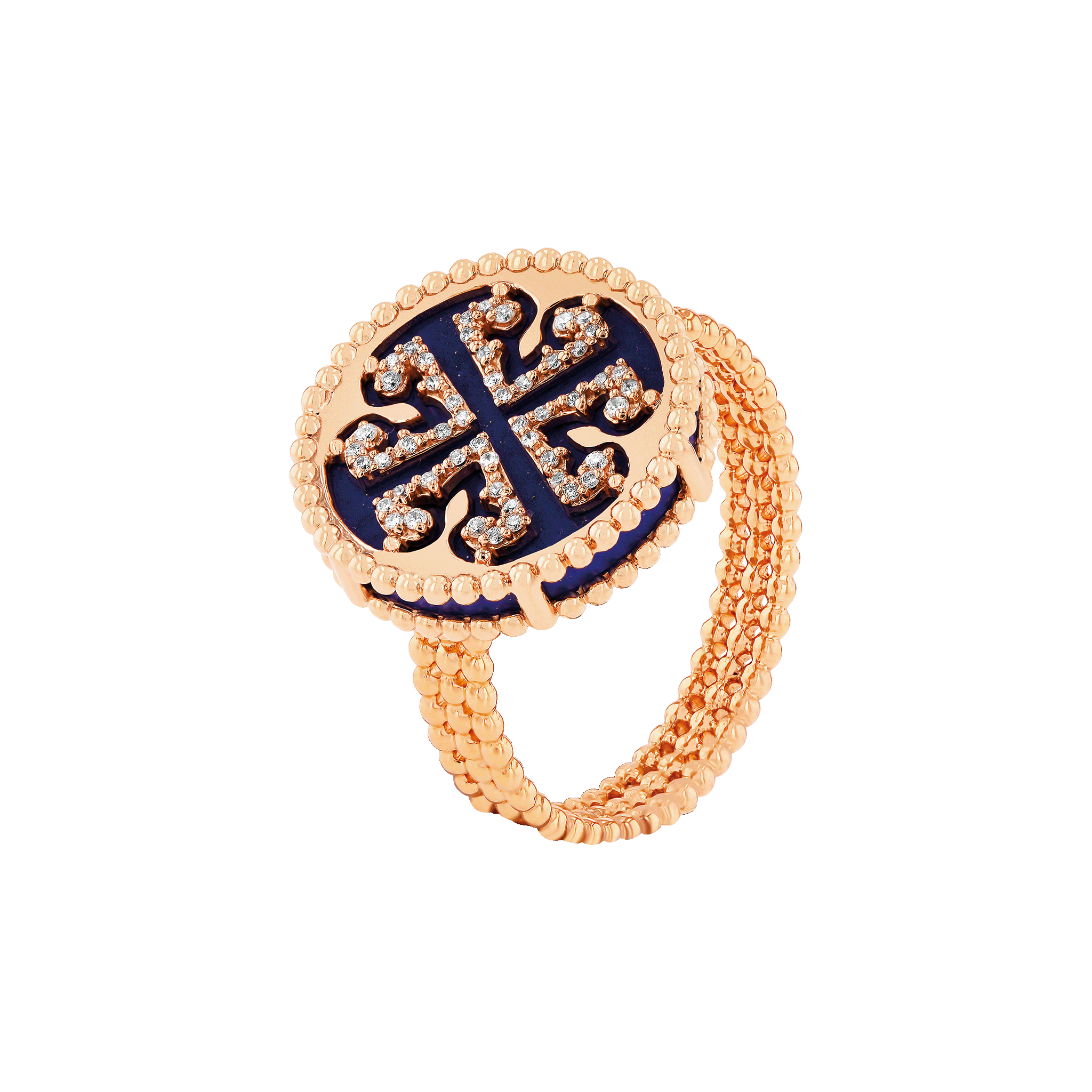 Lace Single Medallion Ring in 18K Rose Gold With Lapiz Lazuli And Diamonds