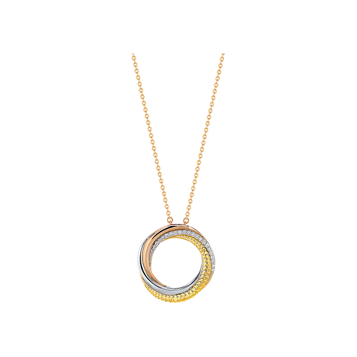 Revolve Trio 18k Yellow, Rose and White Gold Necklace with Diamonds
