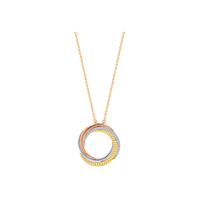 Revolve Trio 18k Yellow, Rose and White Gold Necklace with Diamonds