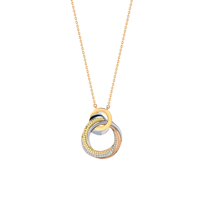 Revolve Trio 18k Yellow, Rose and White Gold Necklace with Diamonds