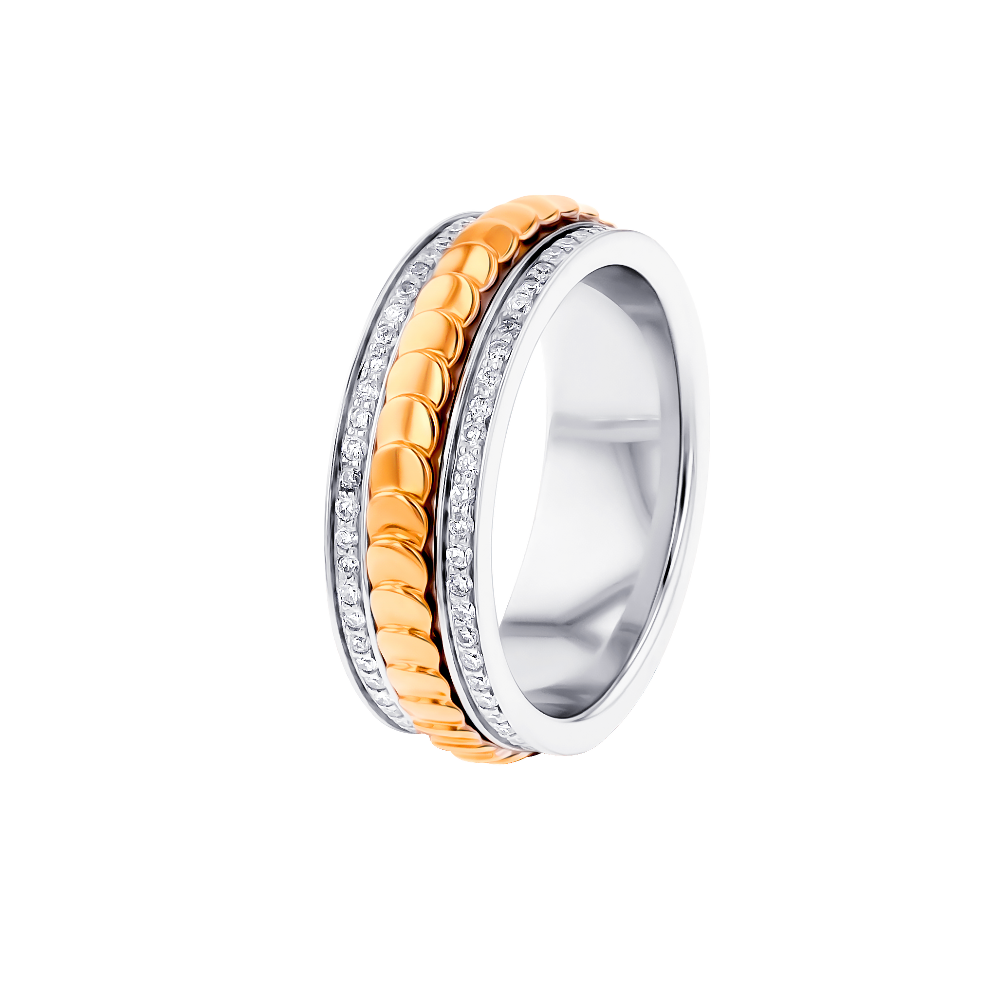 Revolve Diamond Ring in 360 degree Moving Mechanism set 18K Rose and White Gold