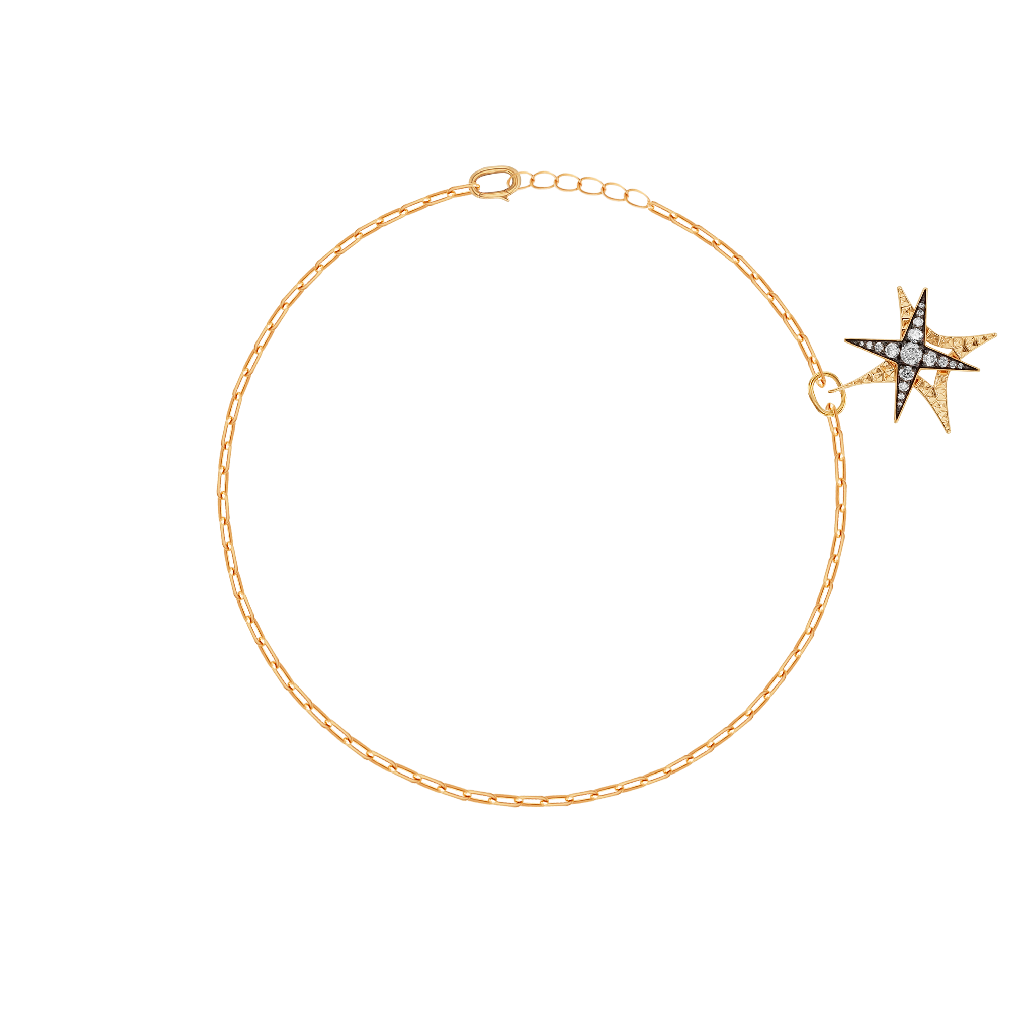 STAR Adjustable Bracelet in 18K Yellow Gold and Studded with White Diamonds