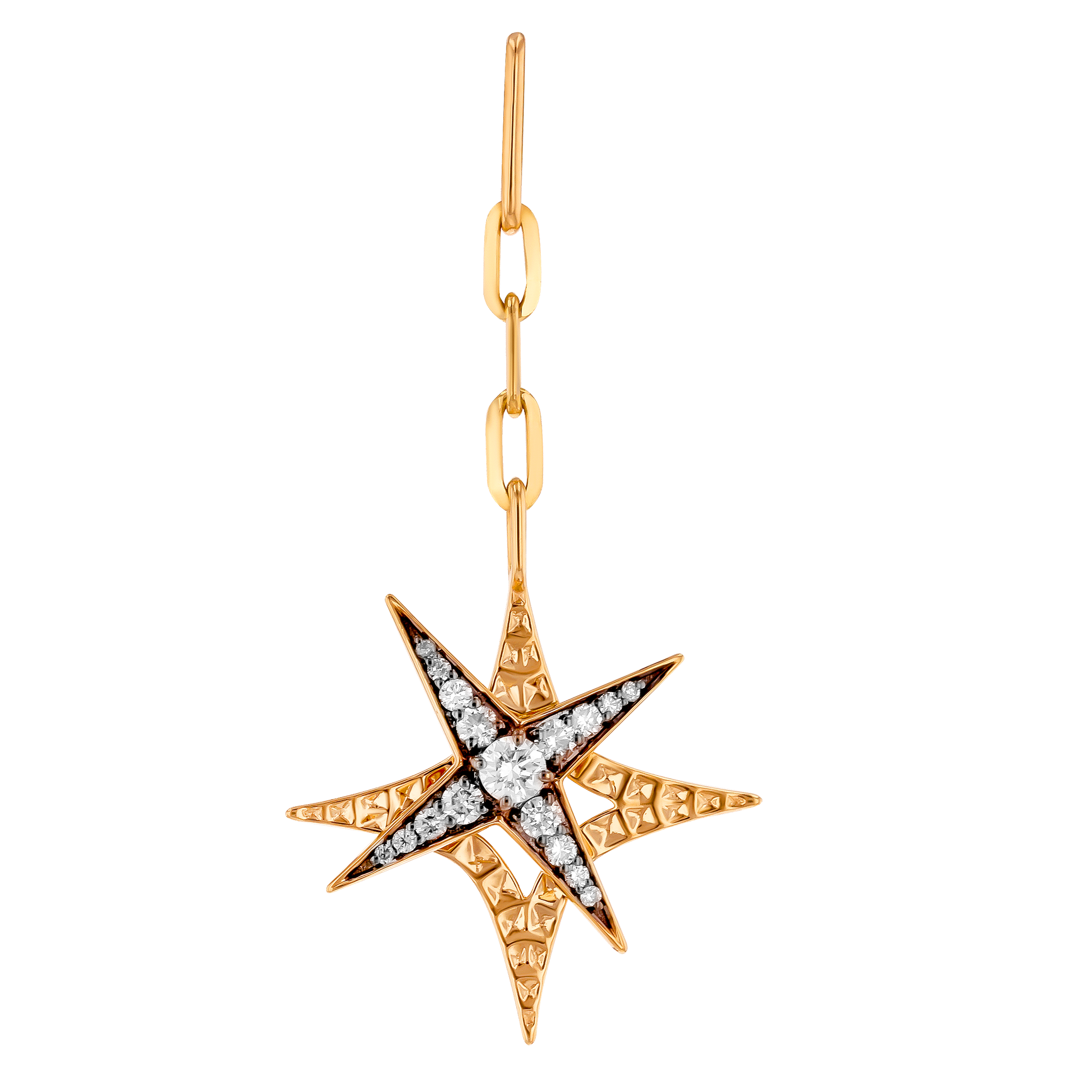 STAR Drop Earrings in 18K Yellow Gold and Studded with White Diamonds