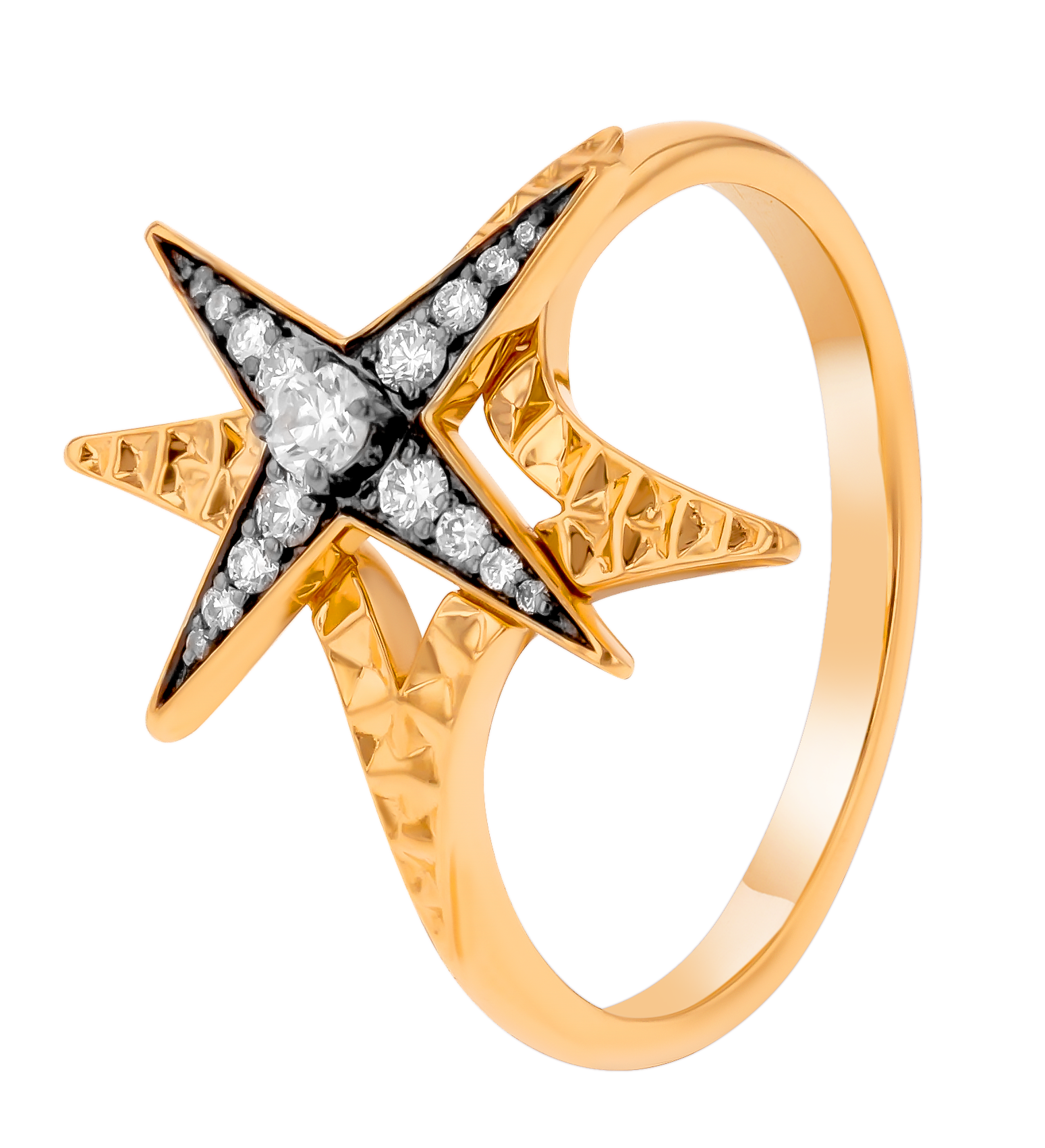 STAR Ring in 18K Yellow Gold and Studded with White Diamonds