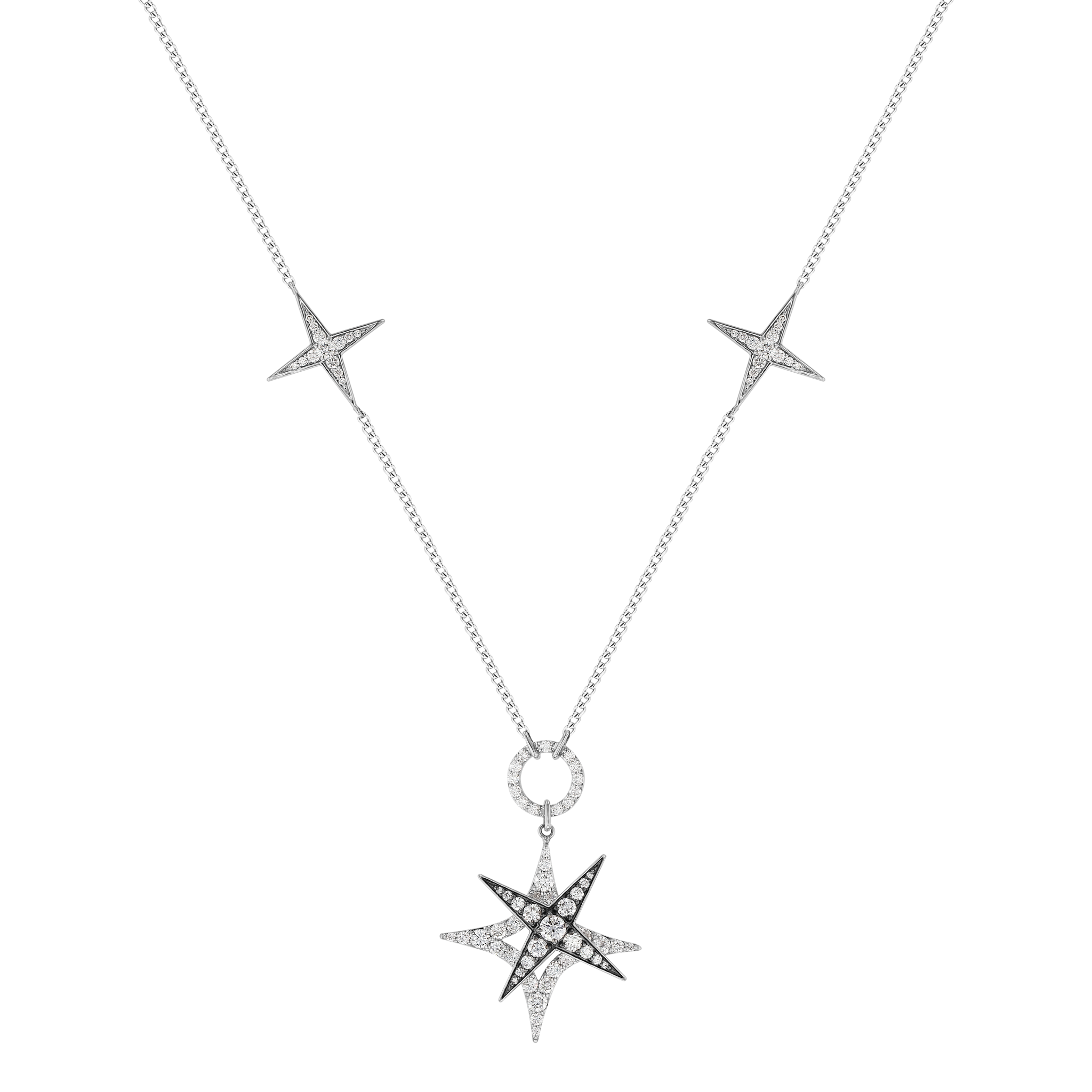 STAR Necklace in 18K White Gold and Studded with White Diamonds