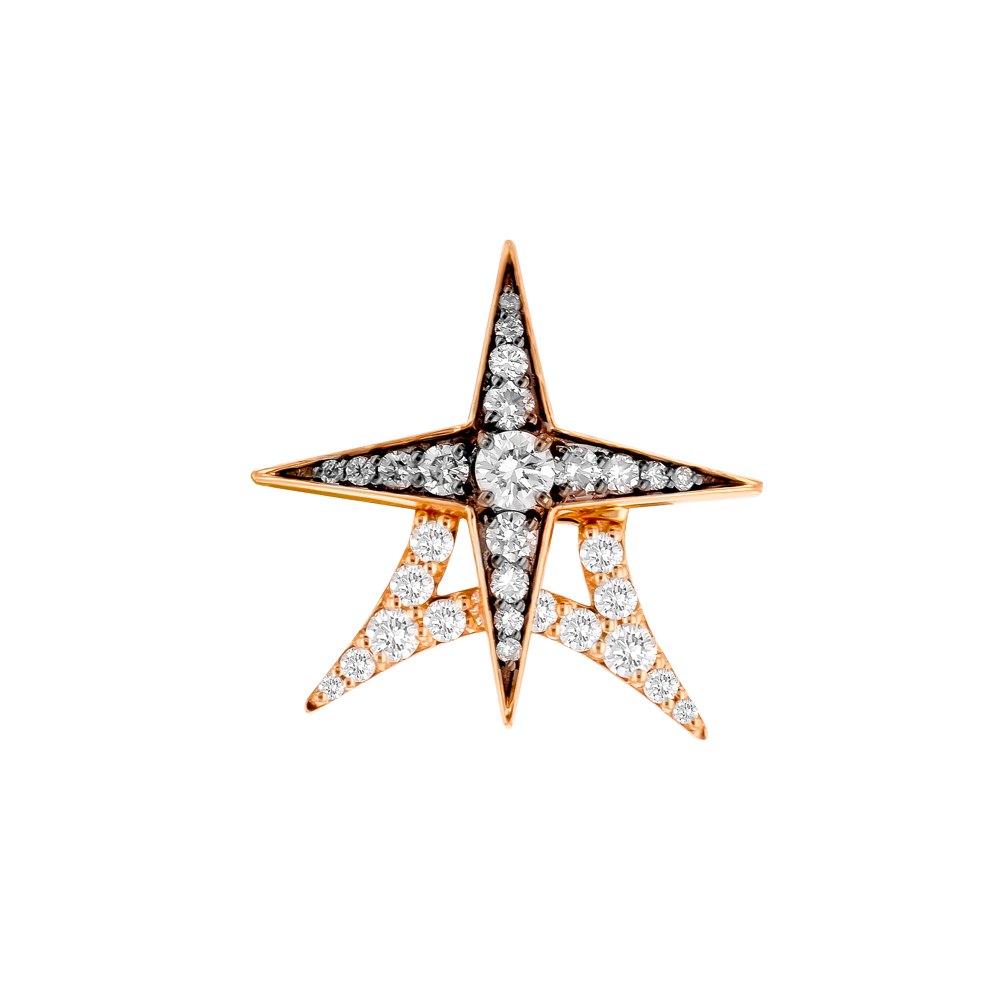 STAR Stud Earrings in 18K Rose Gold and Studded with White and Brown Diamonds