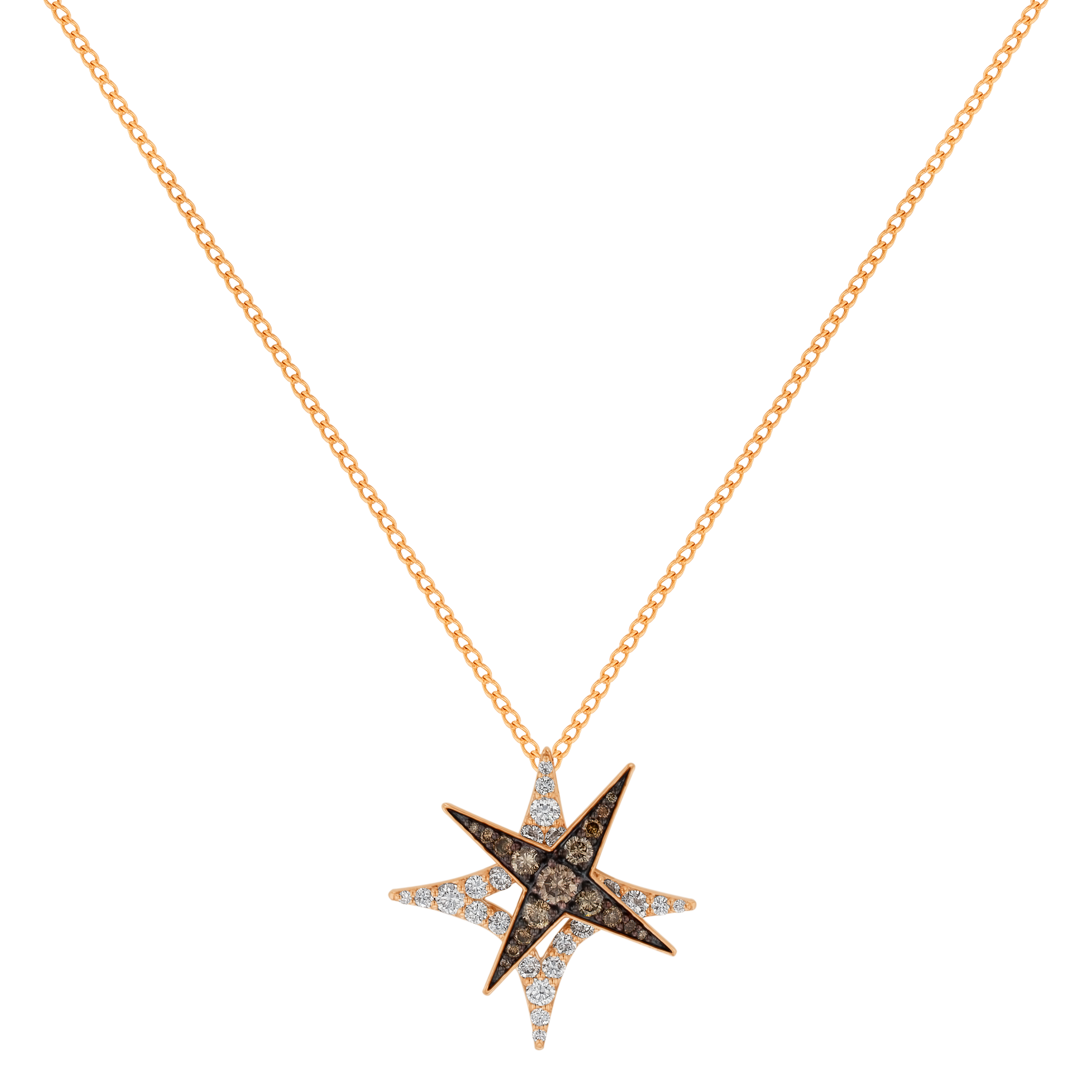 STAR Necklace in 18K Rose Gold and Studded with White and Brown Diamonds