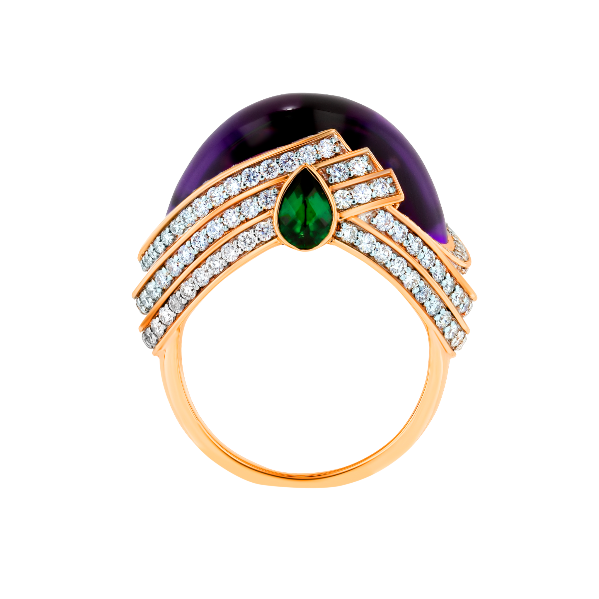 TURBAN AMETHYST & DIAMOND RING IN 18K ROSE GOLD