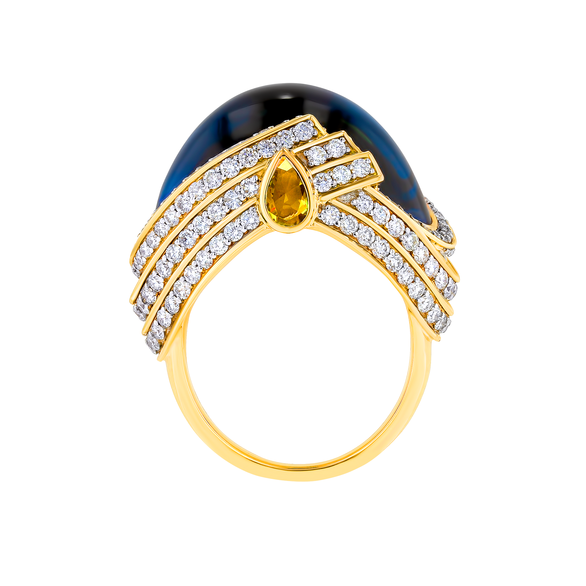 TURBAN LONDON BLUE TOPAZ & DIAMOND RING IN 18K ROSE GOLD