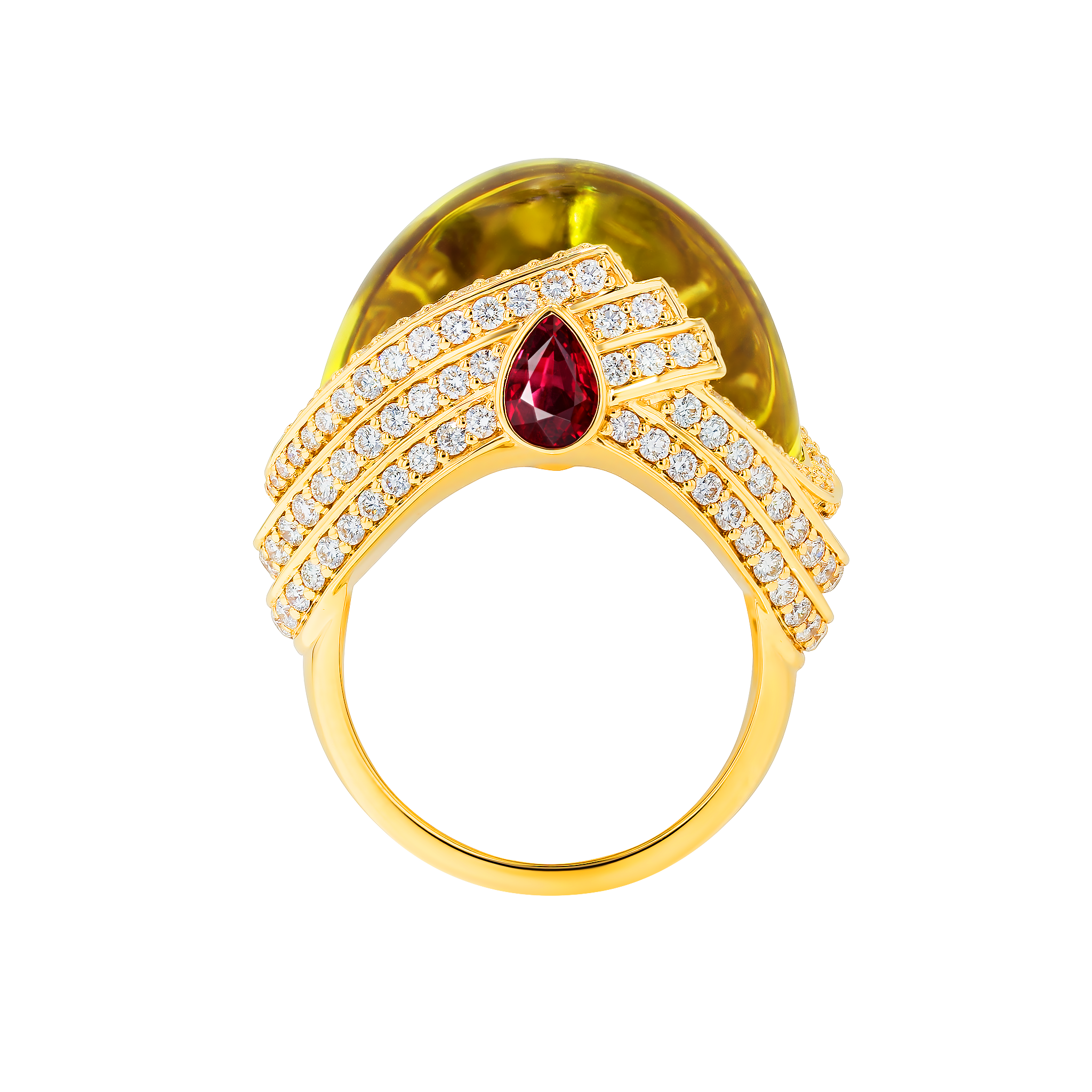 TURBAN LEMON QUARTZ & DIAMOND RING IN 18K ROSE GOLD