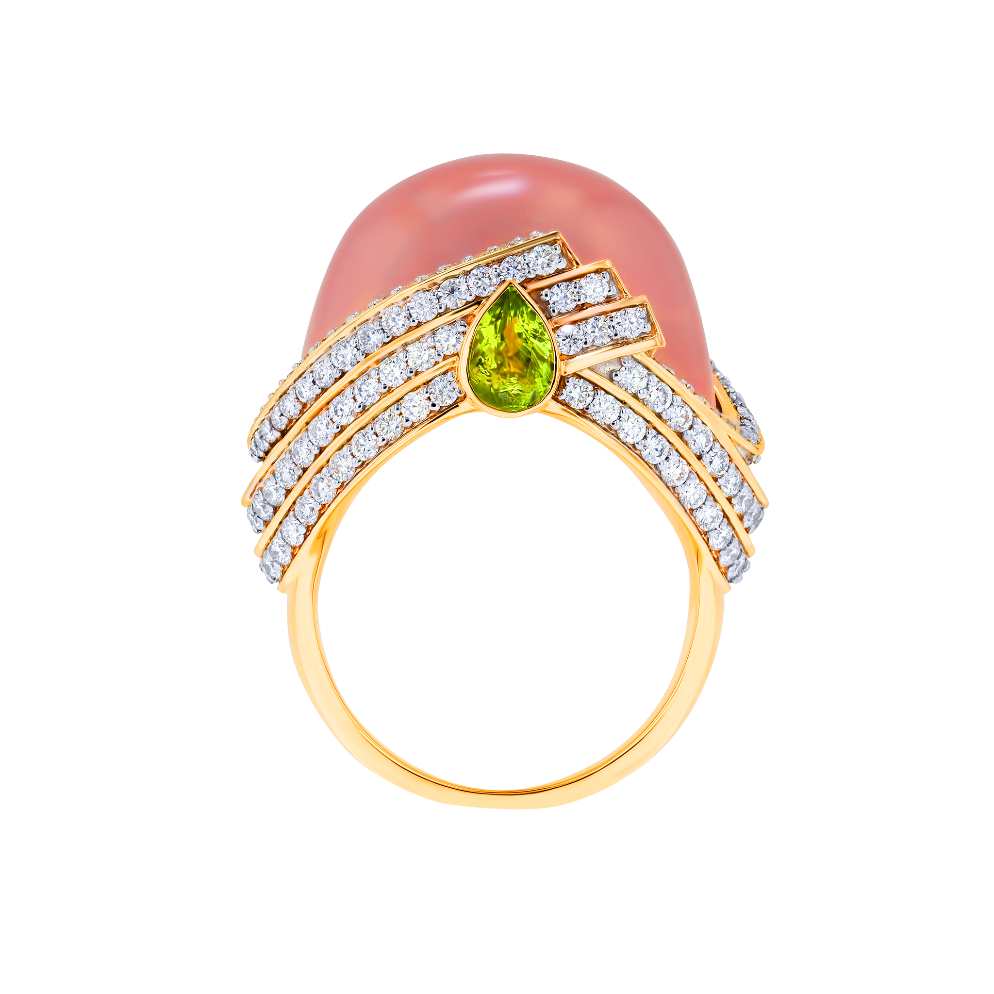 TURBAN ROSE QUARTZ & DIAMOND RING IN 18K ROSE GOLD