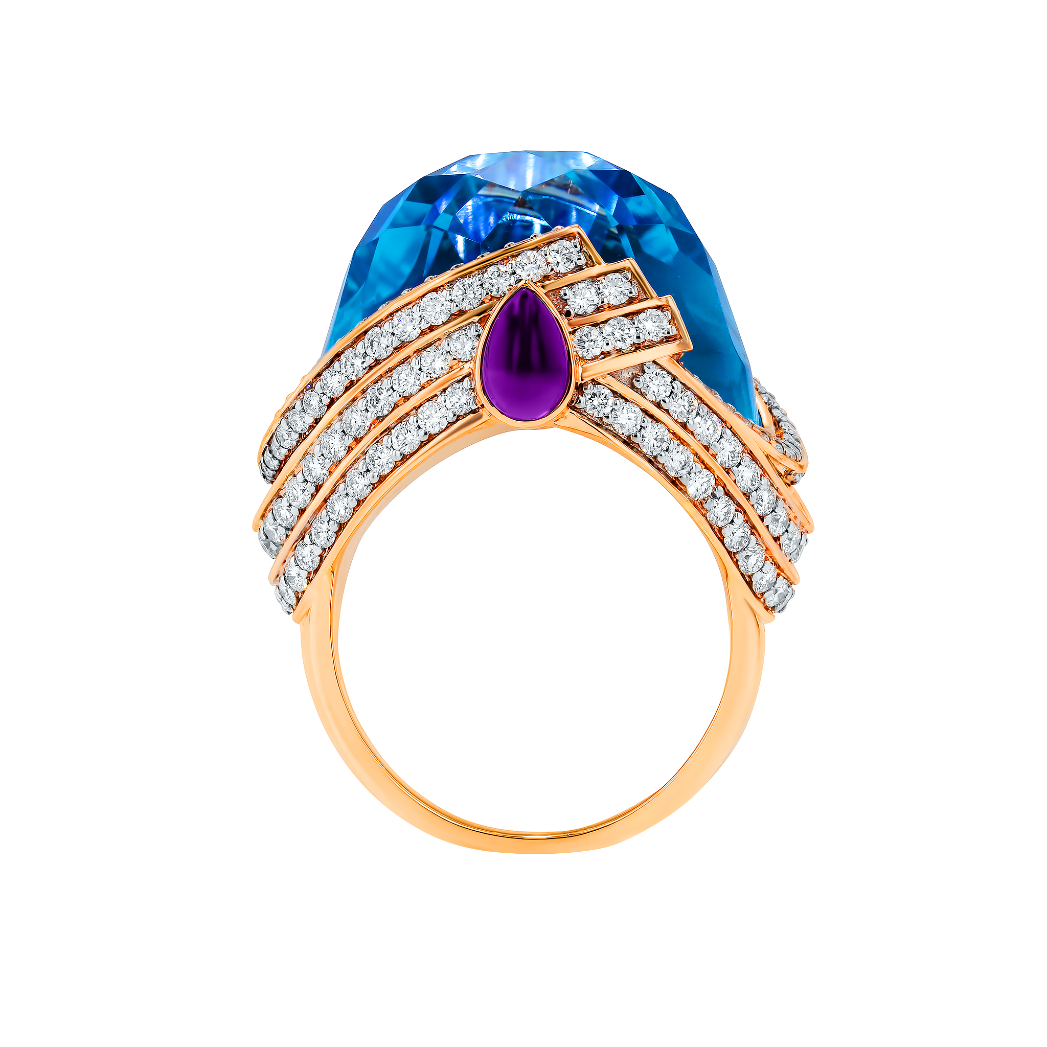 TURBAN BLUE TOPAZ & DIAMOND RING IN 18K ROSE GOLD