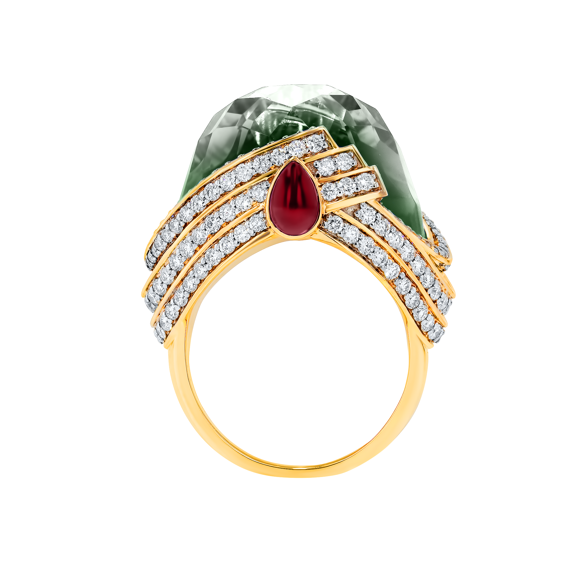 TURBAN GREEN AMETHYST & DIAMOND RING IN 18K ROSE GOLD